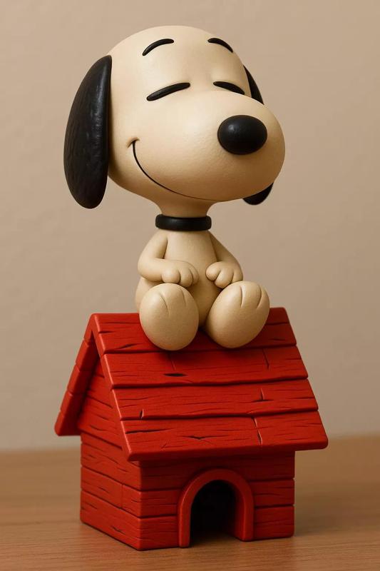 Happy Snoopy on his Doghouse
