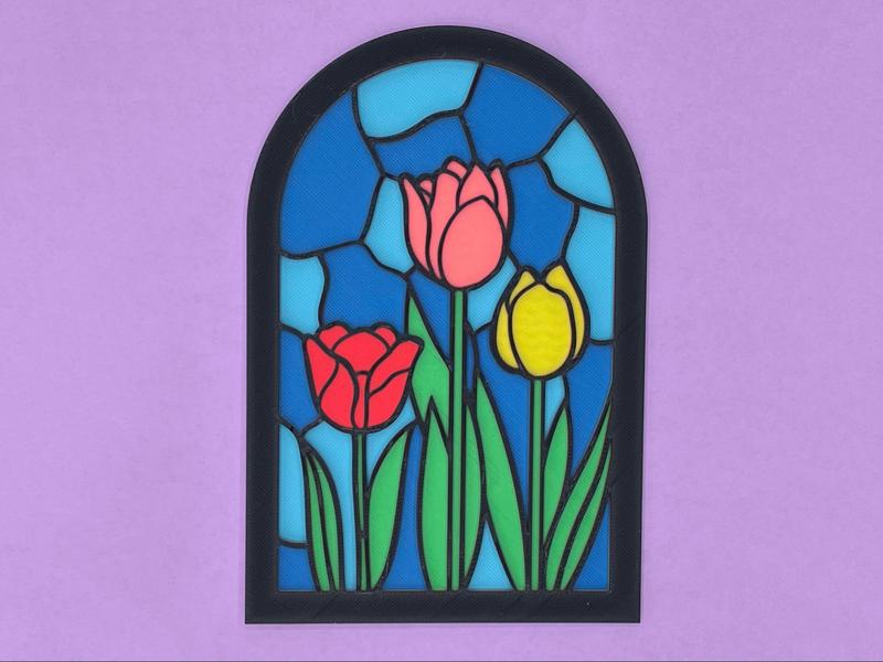 Tulip Stained Glass Layered Wall Art