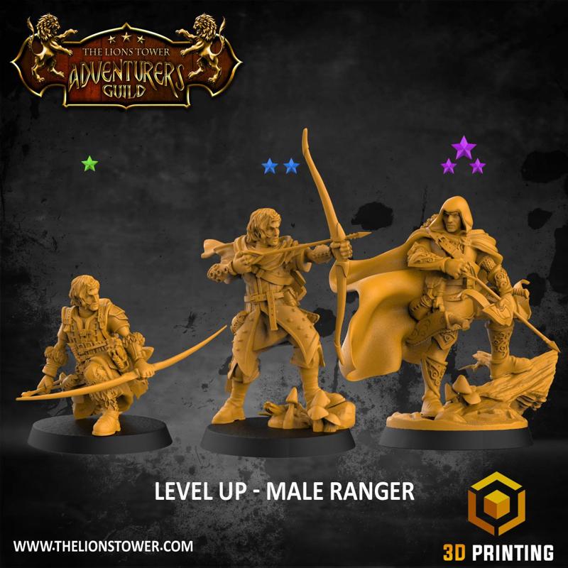 Level Up Ranger- Male (3x modular 32mm scale miniatures) PRESUPPORTED
