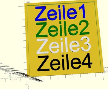 Schild mit bis zu vier Zeilen Text