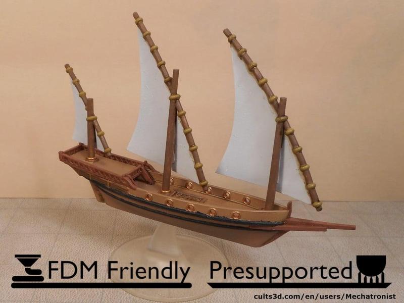 Xebec Sailing Ship Gaming Miniature Compatible with DnD Spelljammer