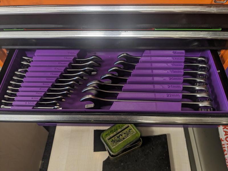 Gridfinity Spanner Wrench Tray (metric)