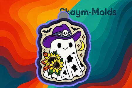 🌻👻 Sunflower Ghost with Hat, Skull & Bats – Freshie, Ornament, Resin & Candle Mold