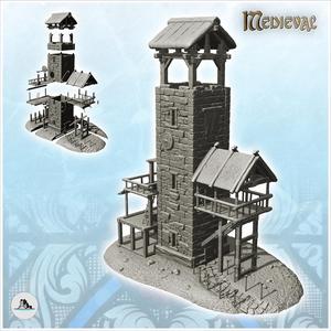 Square stone tower with wooden roof and floors (14) - DnD Wargaming Medieval War of the Rose Saga