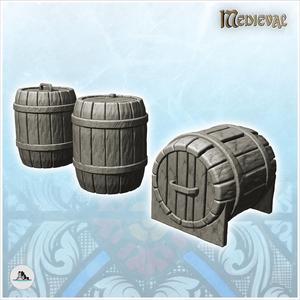 Set of three wooden barrels (1) - Cold Era Modern Warfare Conflict World War 3 RPG  Post-apo