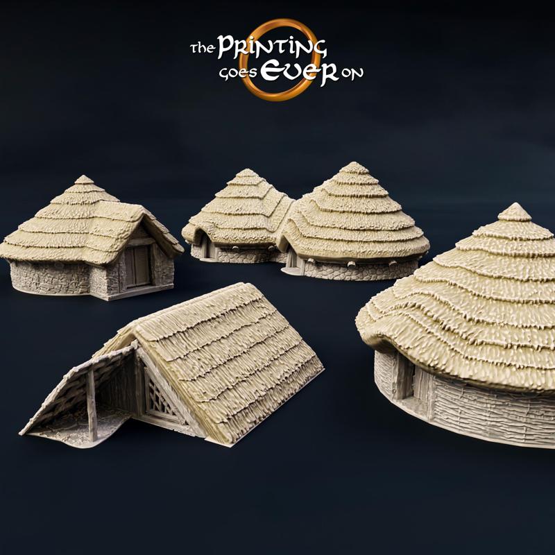 Primitive Village - 4 Iron Age Hut Models - Supportless