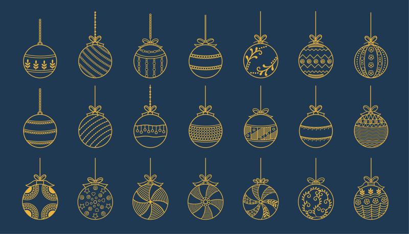 Big set of golden xmas bauble symbols design for christmas decoration
