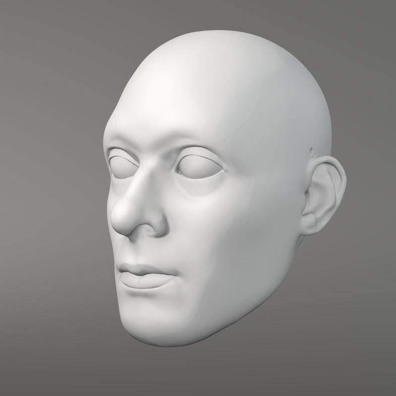 Calm middle-aged man, 3D model of head (for doll, marionette, puppet)