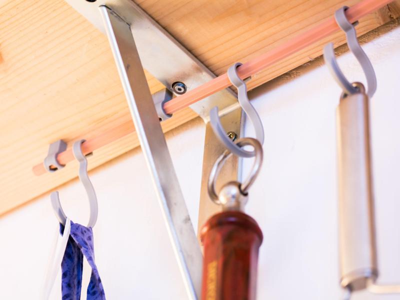 Organization hanging system with brackets, rods and hooks  (Kitchen etc.)