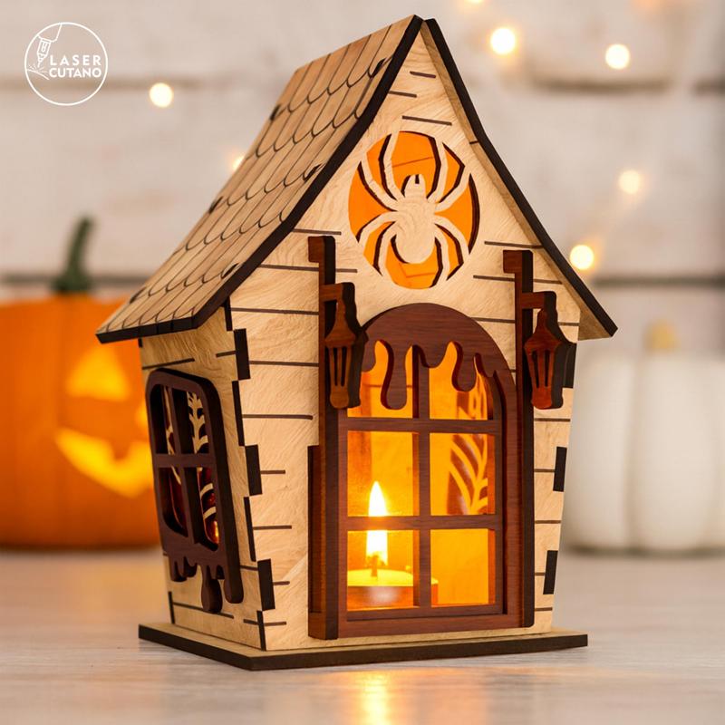 Laser Cut Witch's Hut Lantern SVG - Halloween Night Light & Spooky Decor