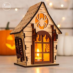 Laser Cut Witch's Hut Lantern SVG - Halloween Night Light & Spooky Decor