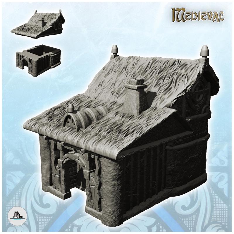 Traditional hut with thatched roof and rounded balcony (3) - Medieval Gothic Feudal Old Archaic Saga 28mm 15mm