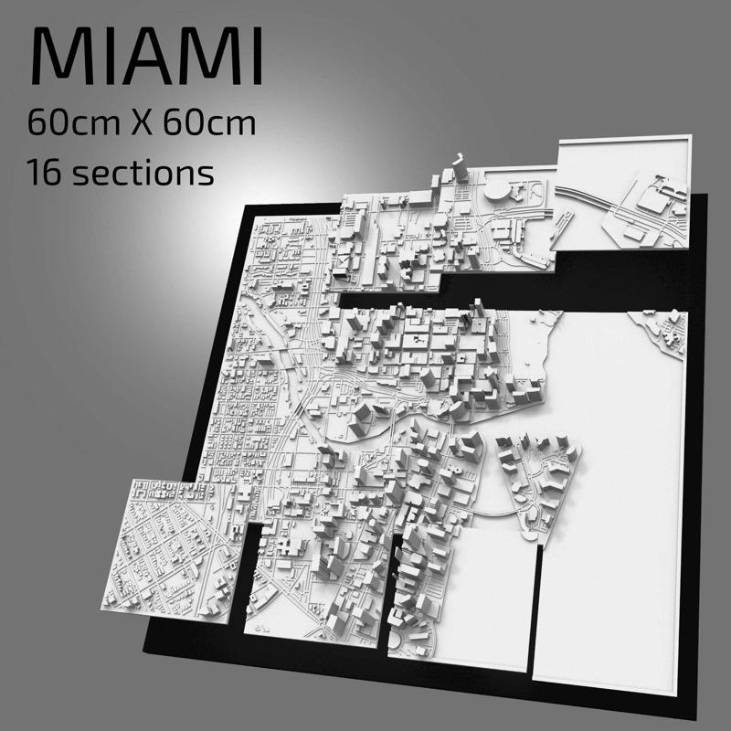 3D Miami | Digital Files | 3D STL File | Miami 3D Map | 3D City Art | 3D Printed Landmark | Model of Miami Skyline | Art