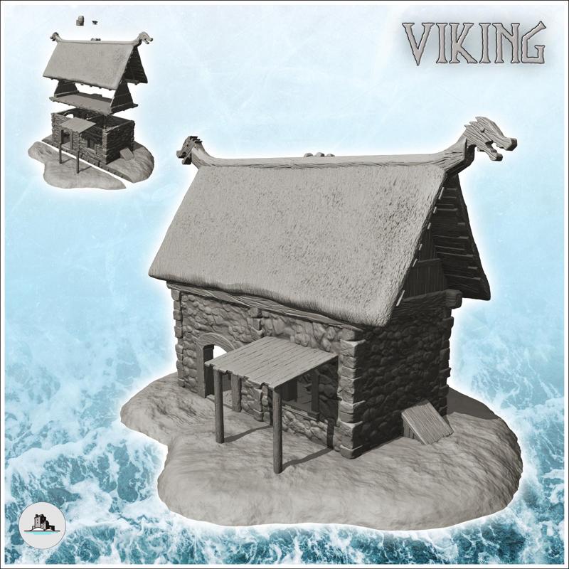 Viking storage shed with thatched roof, canopy and basement (12) - Alkemy Lord of the Rings War of the Rose Warcrow Saga