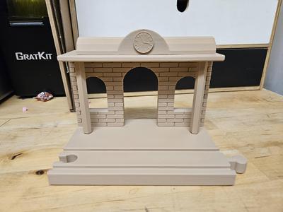 Brio compatible train station with brick texture