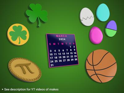 March Magnets | Days 1-5 | Basketball, Easter eggs, St Patrick's Day shamrocks, Pi Day pie, March 2024 calendar