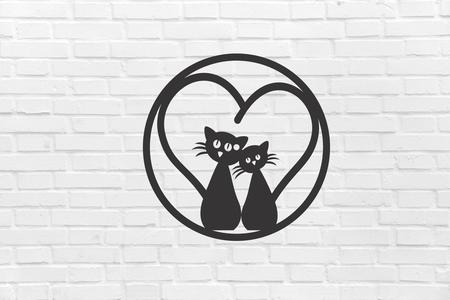 WALL CLOCK cat love heart