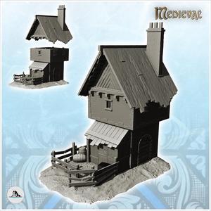 Stone house with chimney and wooden enclosure (3) - DnD Wargaming Medieval War of the Rose Saga
