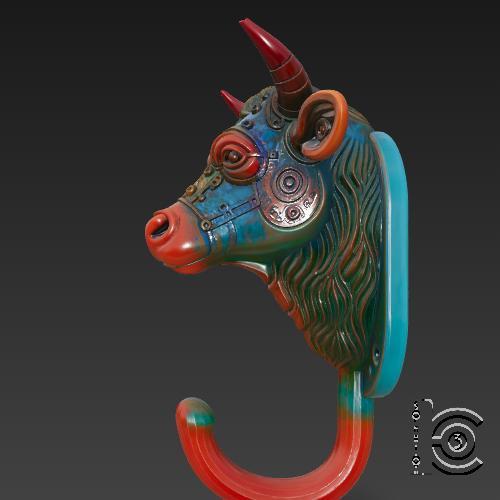 Cyber Bull Hook - Robotic Cow Wall Hanger