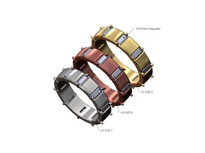 Baguettes diamonds cigar bandUS sizes 7 8 9 3D print model
