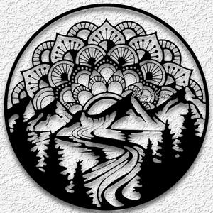 MANDALA RIVER SCENE wall art spiritual pine trees home decor