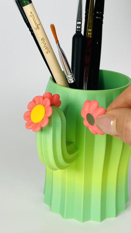 Cactus Desk Organizer, Desk, Magnetic Flowers (Optional)