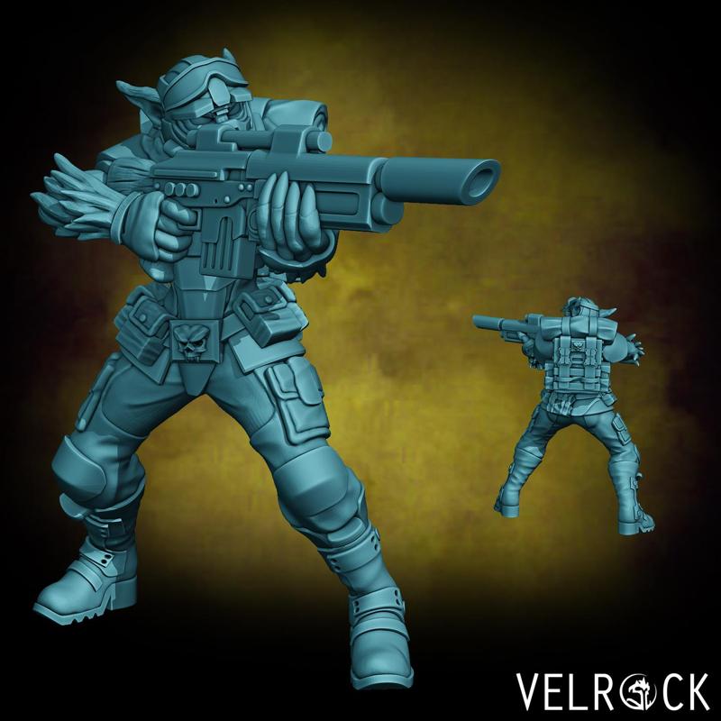 Female Catian Shock Trooper with Laser Gun 2 (PRESUPPORTED)