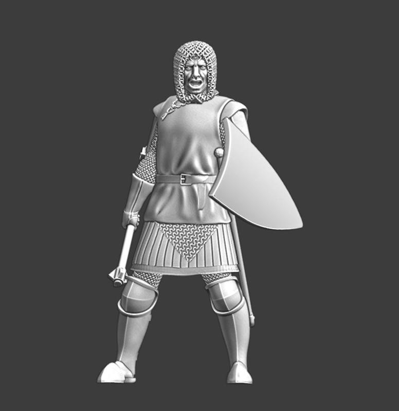 Medieval Knight with chainmail hood and mace