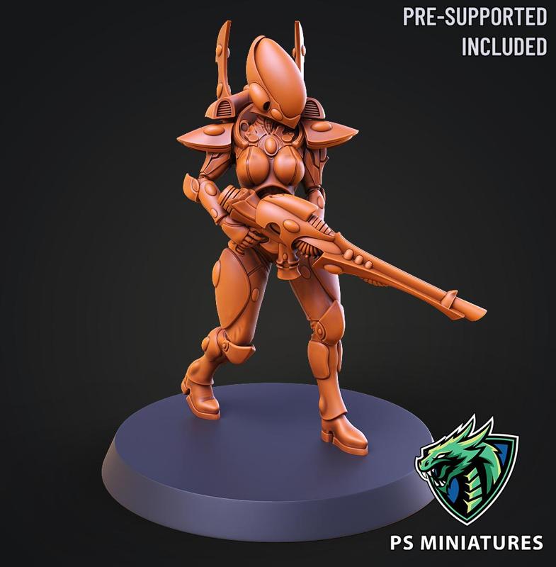 Space Elf Female Soldier Pose 4 - 8 Variants and 2 Pinups