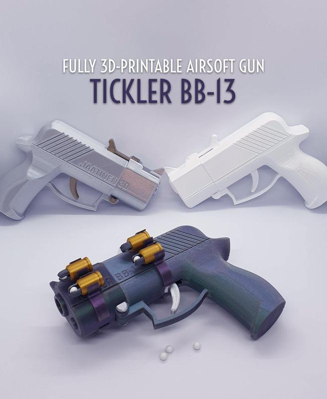 Tickler BB-13 — Fully 3D-printable airsoft gun with bullets