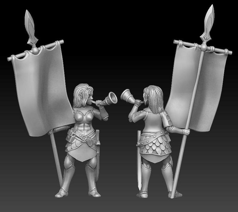 female elf flagbearer with horn