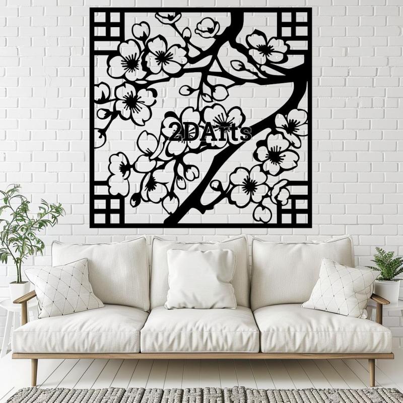 Cherry Blossom 2D Wall Art/Window Art - Digital STL & SVG File for 3D Printing or Laser Cutting