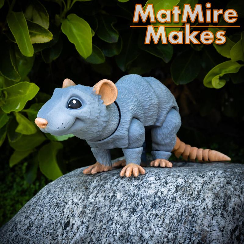 Rat, Articulated fidget, Print-In-Place Body, Snap-Fit Head, Cute Flexi