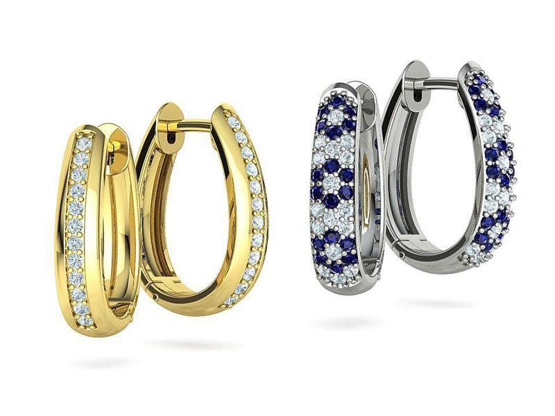 Camila Diamond Hoop Earrings 1row and 3row Diamonds  3D Model Collection