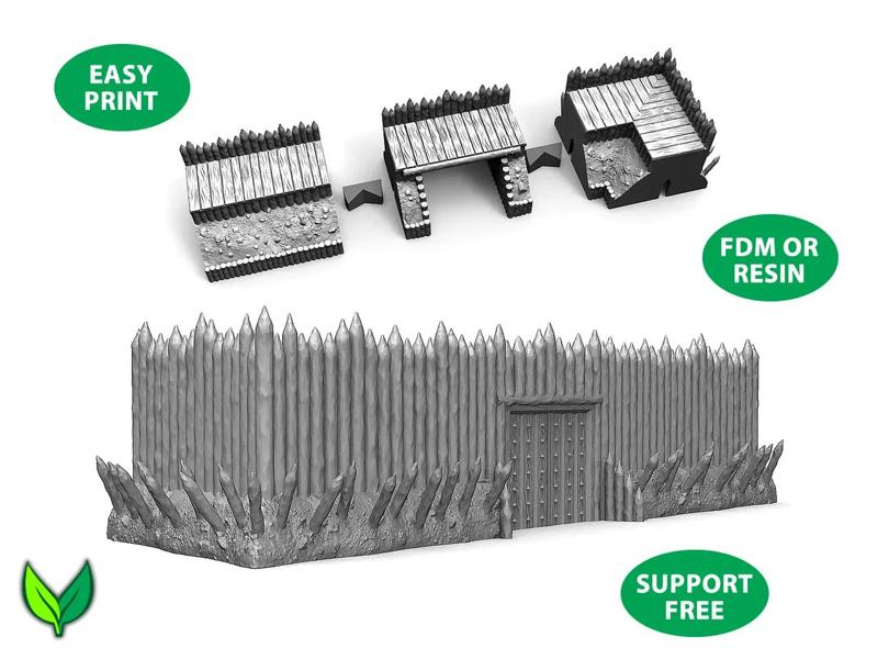 Modular Viking Palisade – 28mm Fantasy Terrain (3D Printable)   
