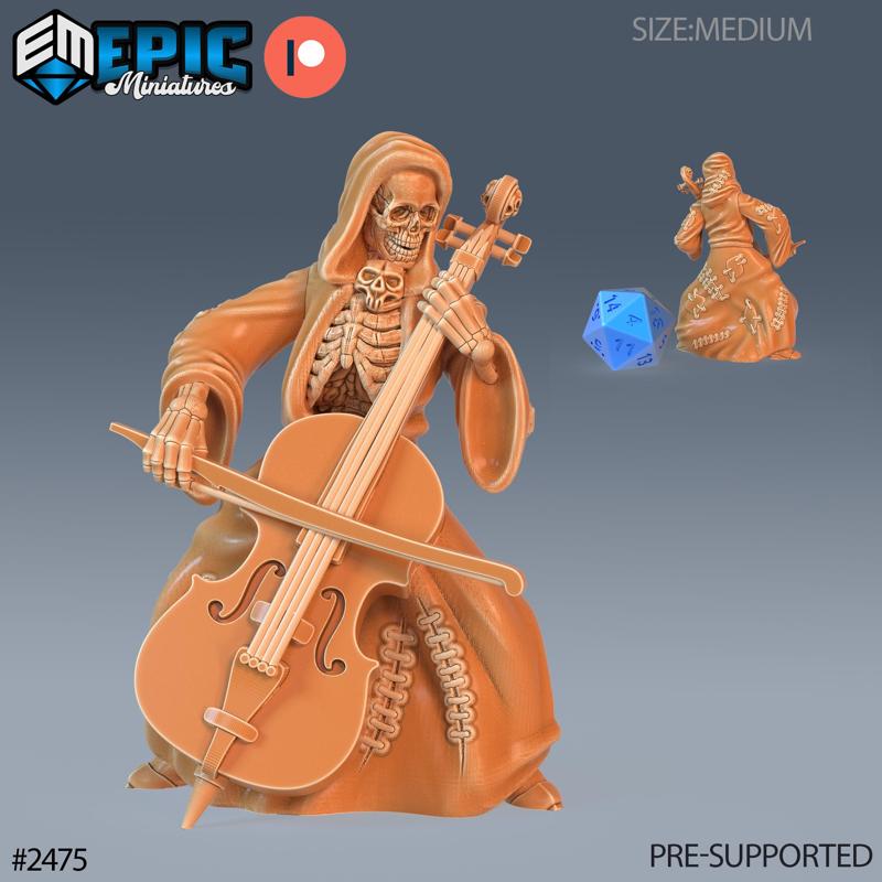Skeleton Musician Cello / Undead Music Performer / Walking Dead / Evil Army / Graveyard Encounter