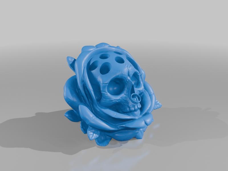 Rose skull pen holder with nose ring