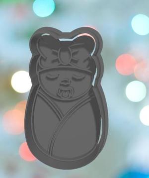 Baby Shower Baby Girl Swaddle With Bow Cookie Cutter