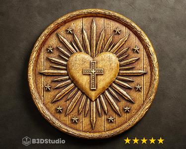 Heart Cross Relief for CNC Laser and 3D Print STL File and 4K Grayscale TIF - High Detail 3D Model