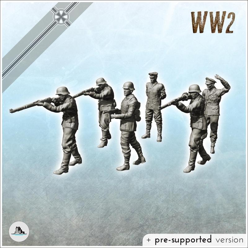 Squad of German soldiers with Kar 38k Mauser or MP38 and officer (18) - (pre-supported version included) Germany Eastern Western Front Normandy Stalingrad Berlin Bulge WWII