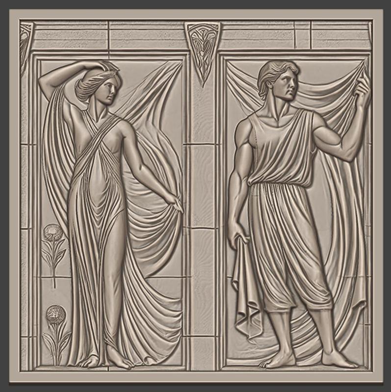 Classical Elegance: A Harmonious Duo in Bas-Relief,Bas-Relief, 3d Print, CNC Stl Model