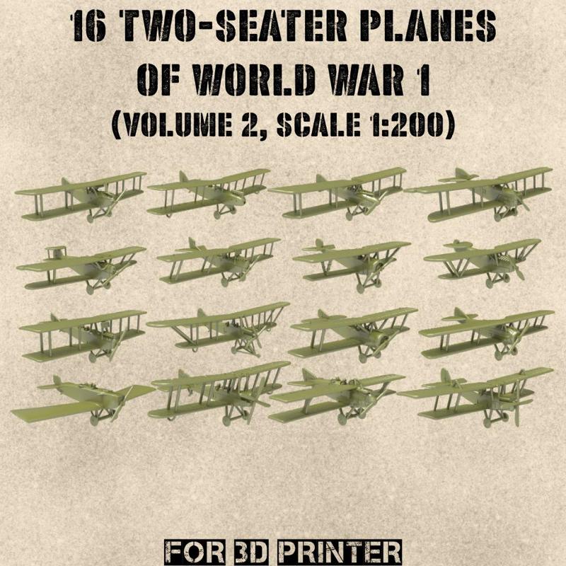 STL PACK - 16 Two-seater Planes of WW1 (Vol.2, scale 1:144) - PERSONAL USE