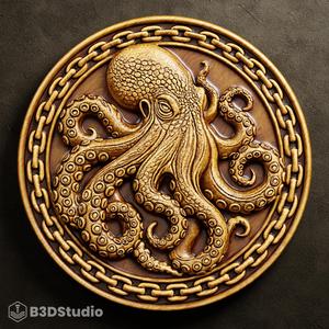 Octopus Relief for CNC Laser and 3D Print STL File and 4K Grayscale TIF
