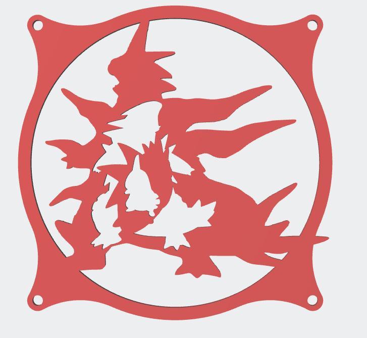 Mega Tyranitar Pupitar Larvitar  Family Silhouette 120mm Fan Cover