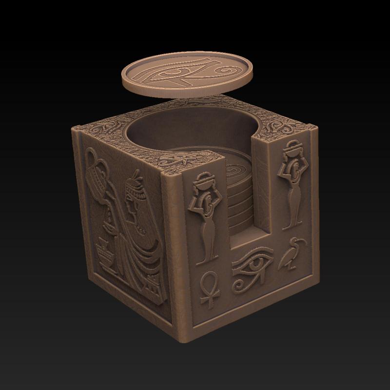 Coaster Storage with Ancient Egyptian Motifs and 4 Coasters