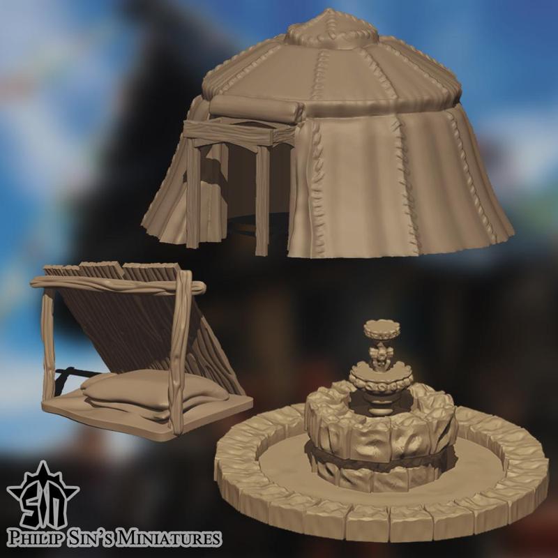 Medieval Props III - Tent & Fountain Set