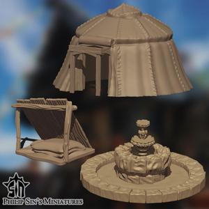 Medieval Props III - Tent & Fountain Set