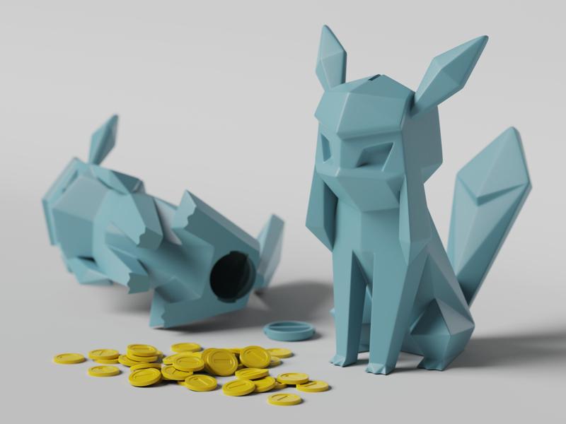Low-poly Glaceon - Piggy Bank