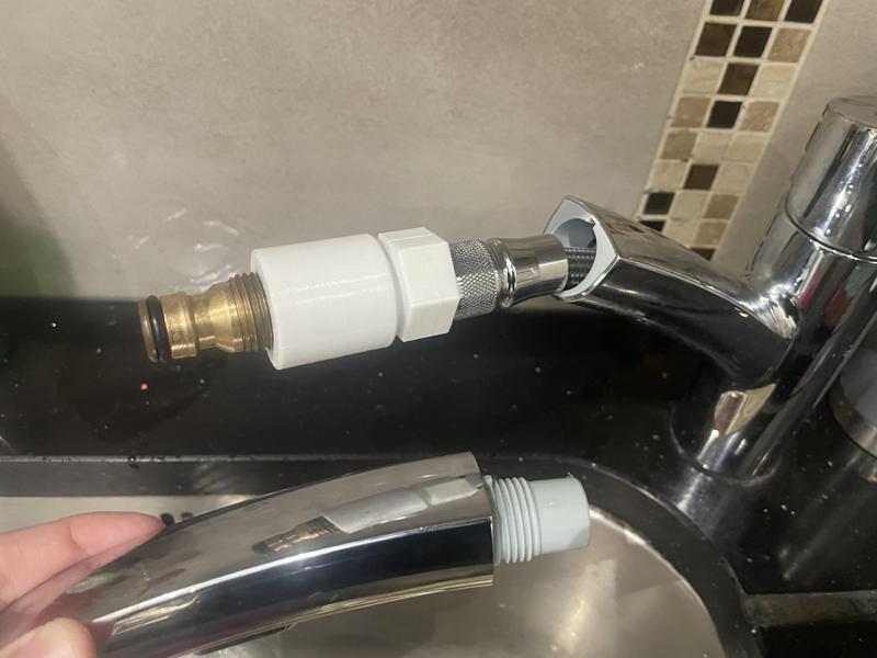 Adapter for grohe tap (pull out) or shower,  to garden hose e.g. fill paddling pool warm/hot water