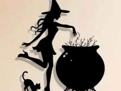 Witch with Halloween Cauldron and Cat